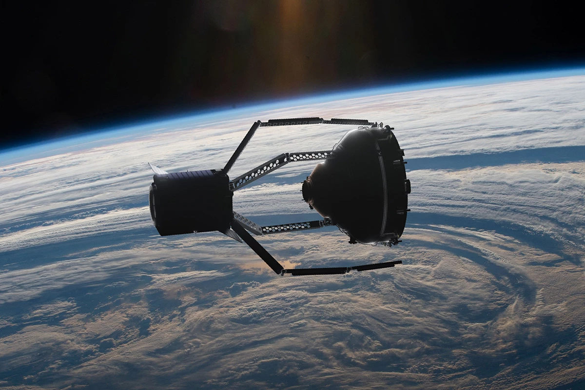 Ilustrace vesmírné lodi ClearSpace-1 pro odstraňování trosek zachycující adaptér pro užitečné zatížení Vespa (nyní sešrotovaný projekt)