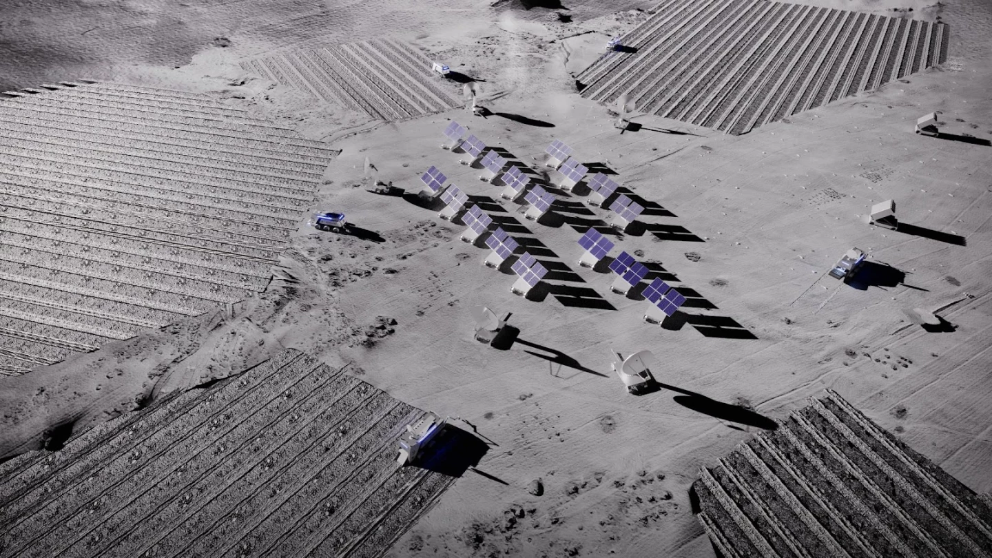 Render znázorňující, jak by mohla vypadat rostlina na těžbu zdrojů Interlune